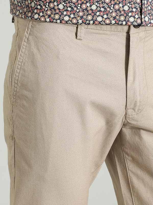 Indian Terrain Men's Slim Fit Printed Beige Trousers